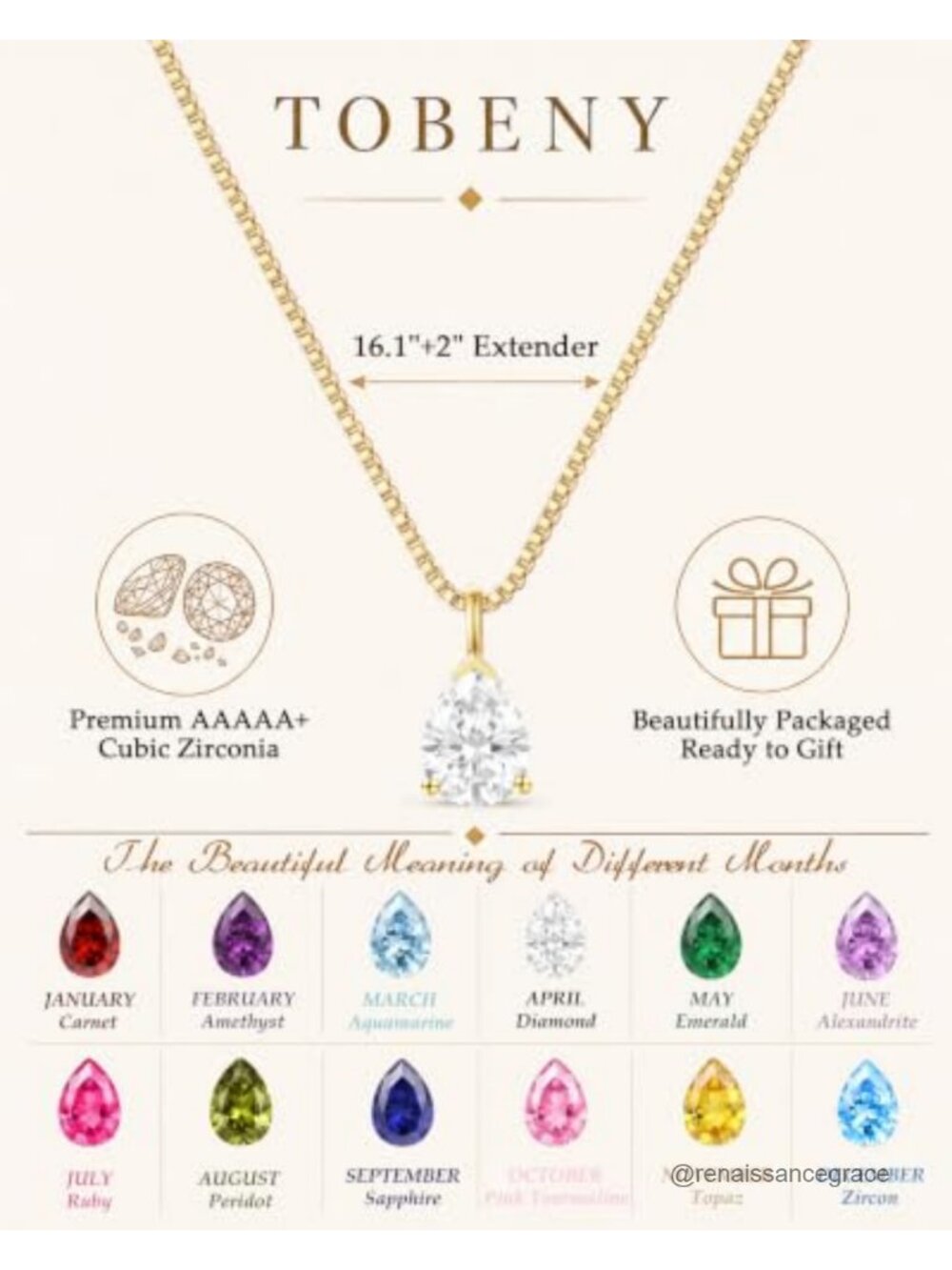 Dainty Gold Birthstone Pendant Necklace for Women Sterling Silver Box Chain